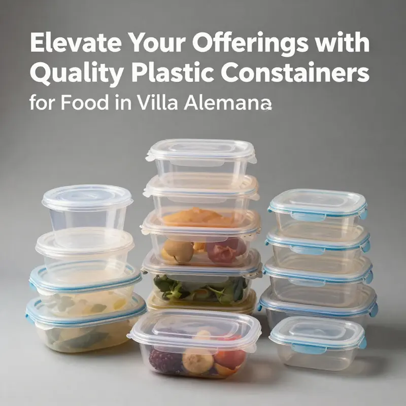 A vibrant marketplace showcasing a variety of plastic food containers available in Villa Alemana.