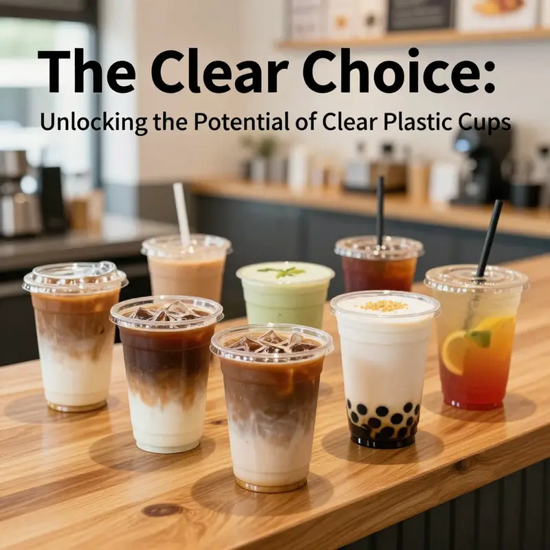 An assortment of clear plastic cups showcasing the versatility of beverages served in them, from bubble tea to iced coffee.