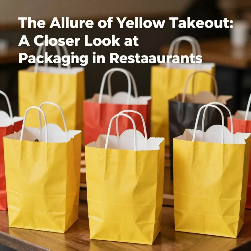 A variety of colorful takeout bags with yellow elements, showcasing the relevance of packaging in the restaurant industry.