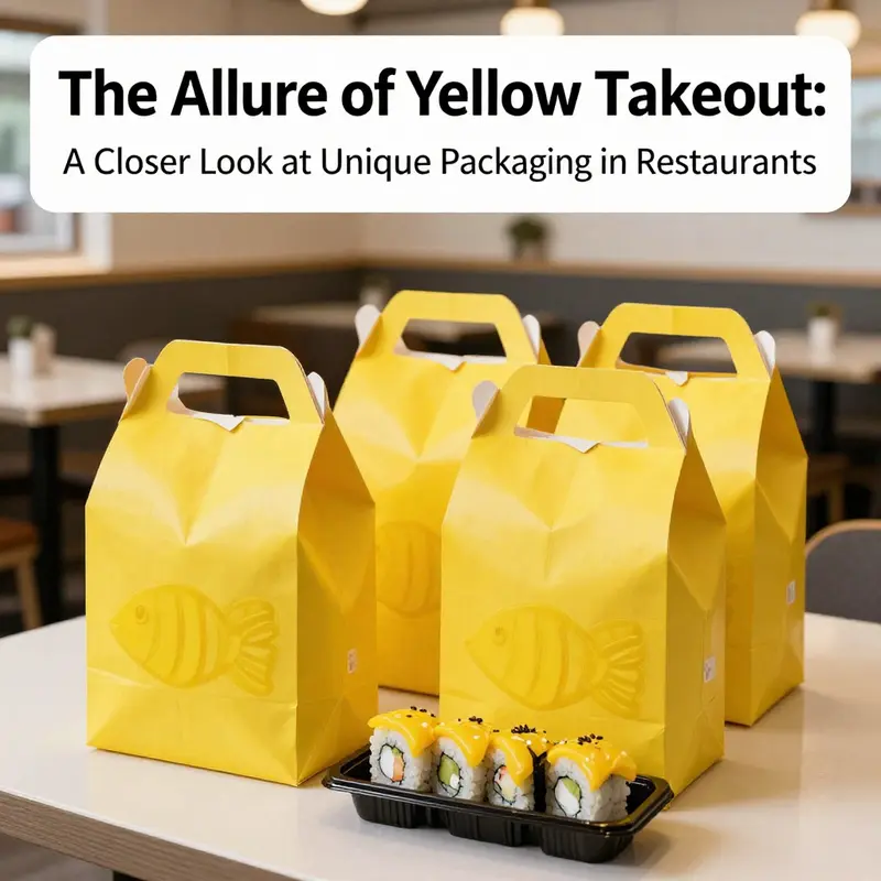 Yo!Sushi’s distinctive yellow takeout bags designed in a fish shape, emphasizing freshness and quality.