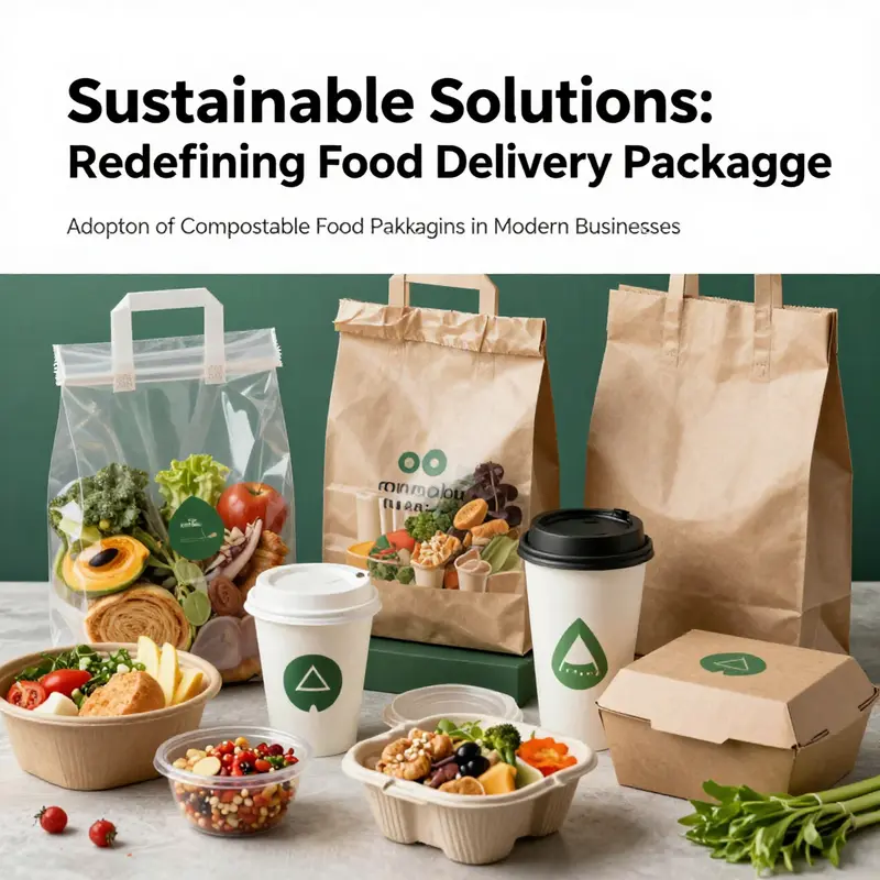 A variety of compostable packaging options reflecting modern sustainable dining trends.