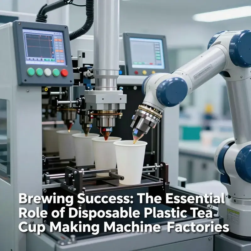 Efficient production of disposable plastic tea cups in a modern factory setting.