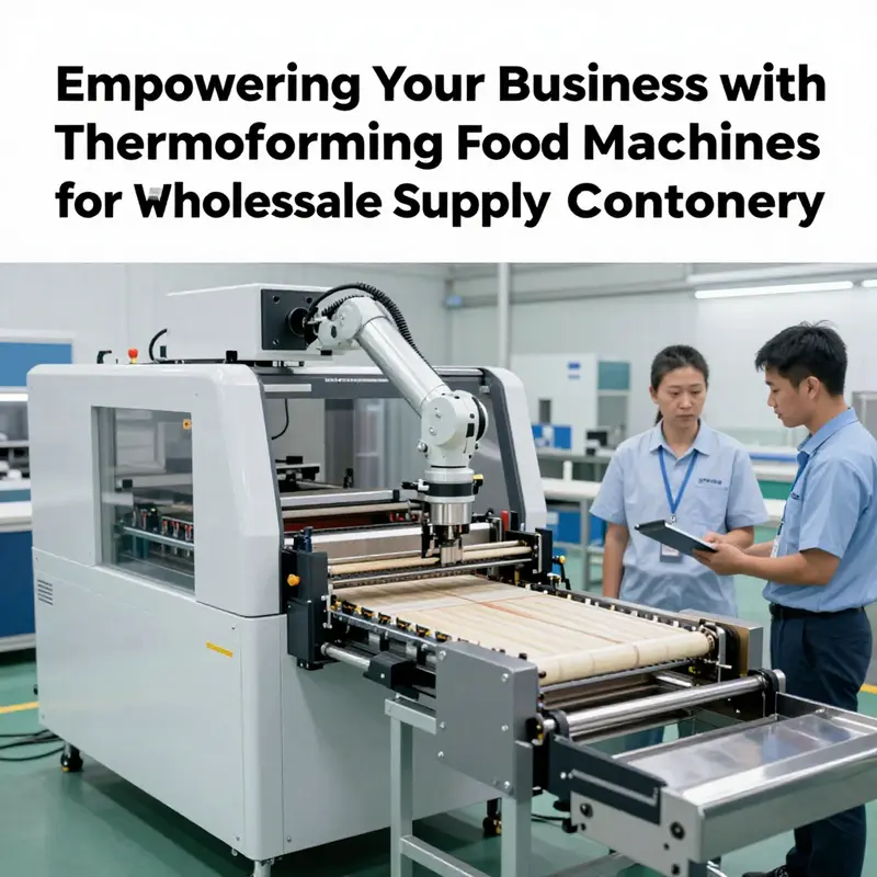 Overview of a thermoforming machine producing various food containers.