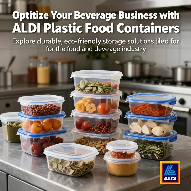 ALDI plastic food containers displayed in a busy kitchen, filled with various foods showcasing their practical use.