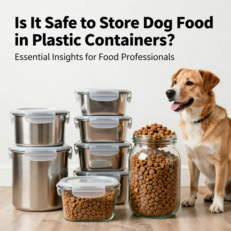 A clear display of food-grade plastic containers designed for safe dog food storage.