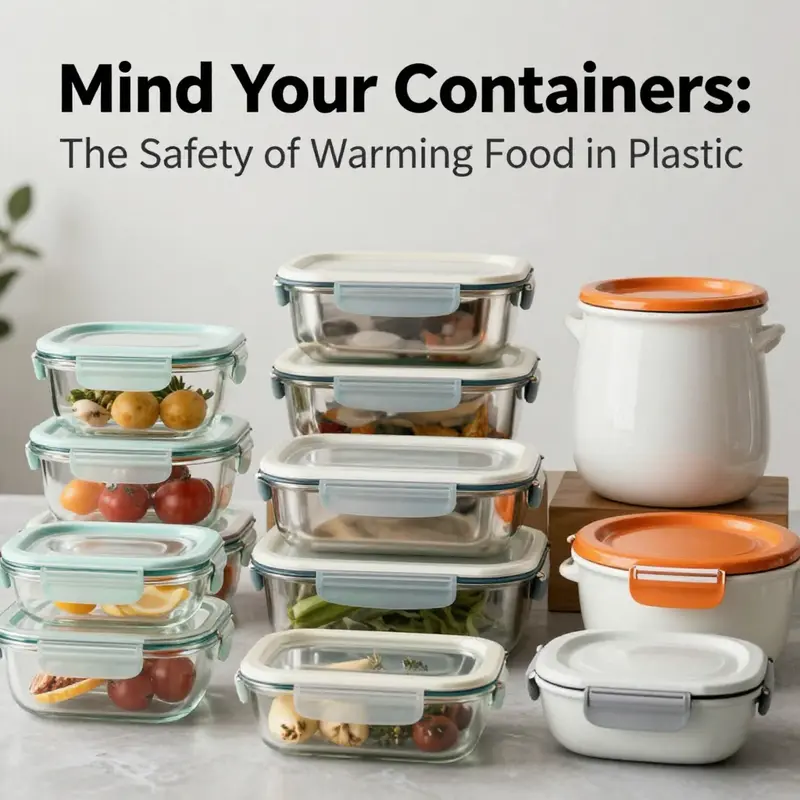 A visual guide to types of plastic containers with associated health risks when heated.