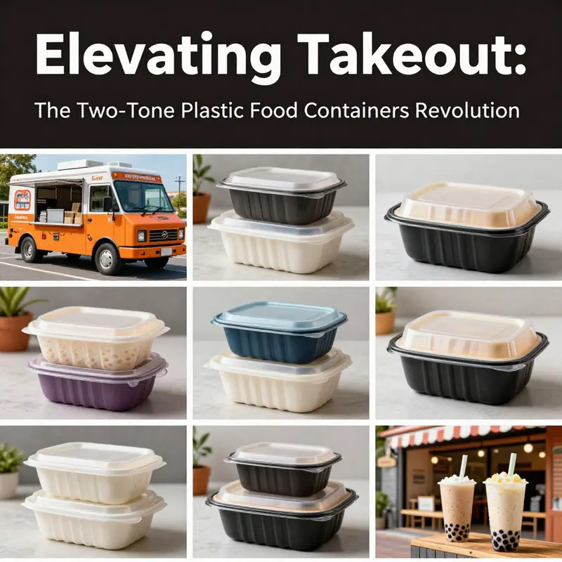 Exploring the materials and structural advantages of two-tone plastic takeout containers.