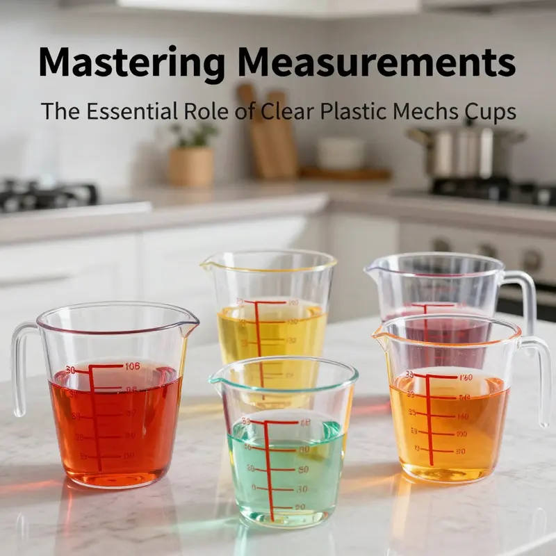 Clear plastic measuring cups in action, showcasing their key role in food preparation and cooking accuracy.