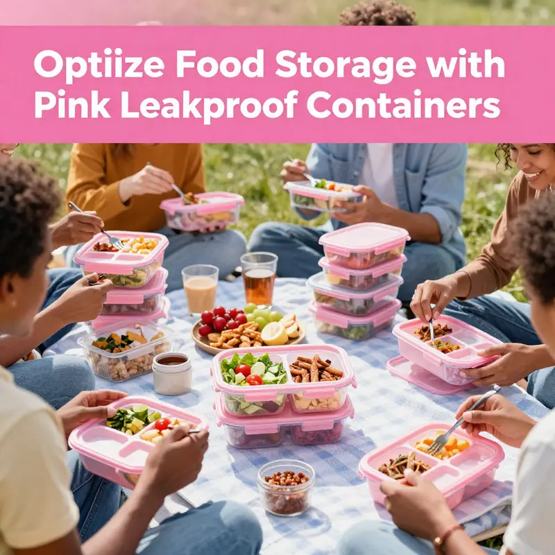 A pink leakproof container showcasing versatile design and practical features.