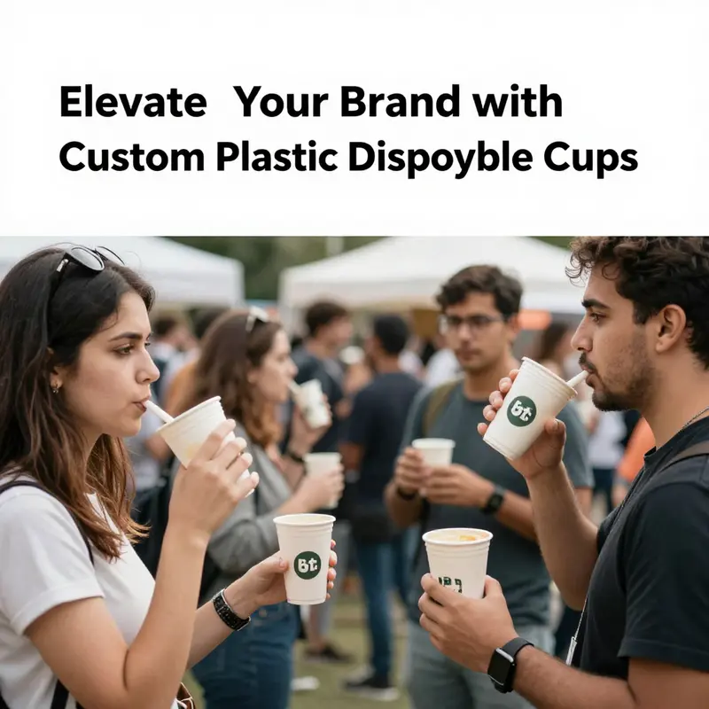 A variety of plastic disposable cups made from PP and PET, emphasizing their suitability for various beverages.