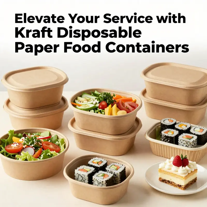 Showcasing various shapes and sizes of kraft paper food containers, emphasizing their versatility and eco-friendly features.