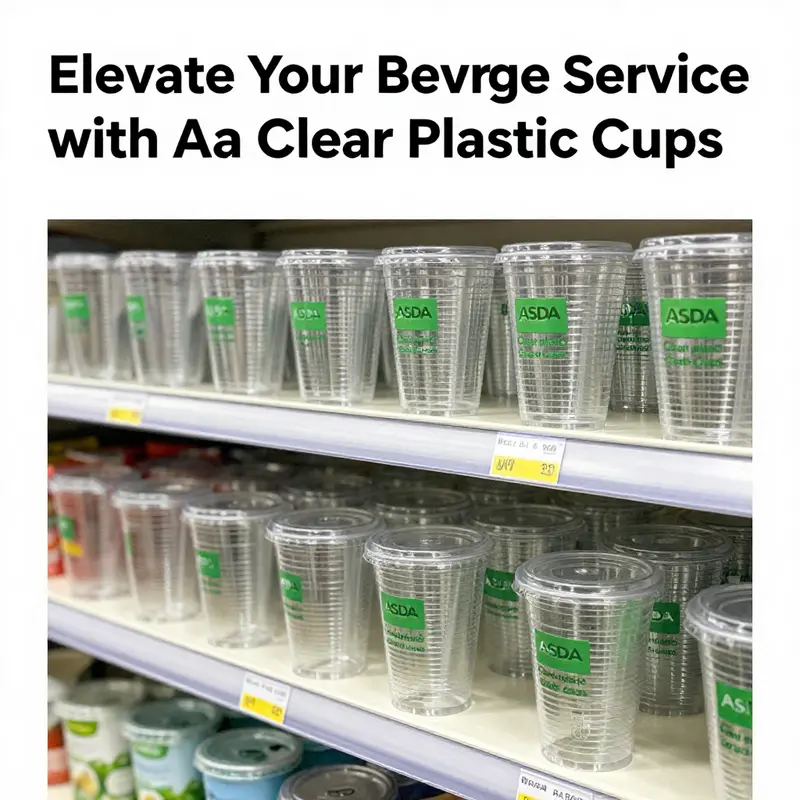 An array of Asda clear plastic cups in various sizes and styles, perfect for showcasing diverse drink offerings.
