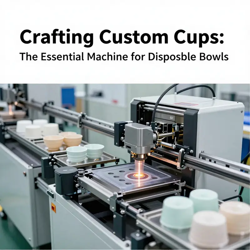 An automatic thermoforming machine efficiently producing custom disposable bowls in a state-of-the-art facility.