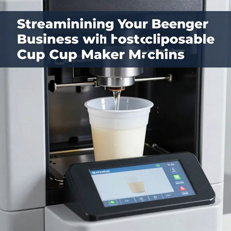 A modern plastic cup making machine operating at peak production speed.