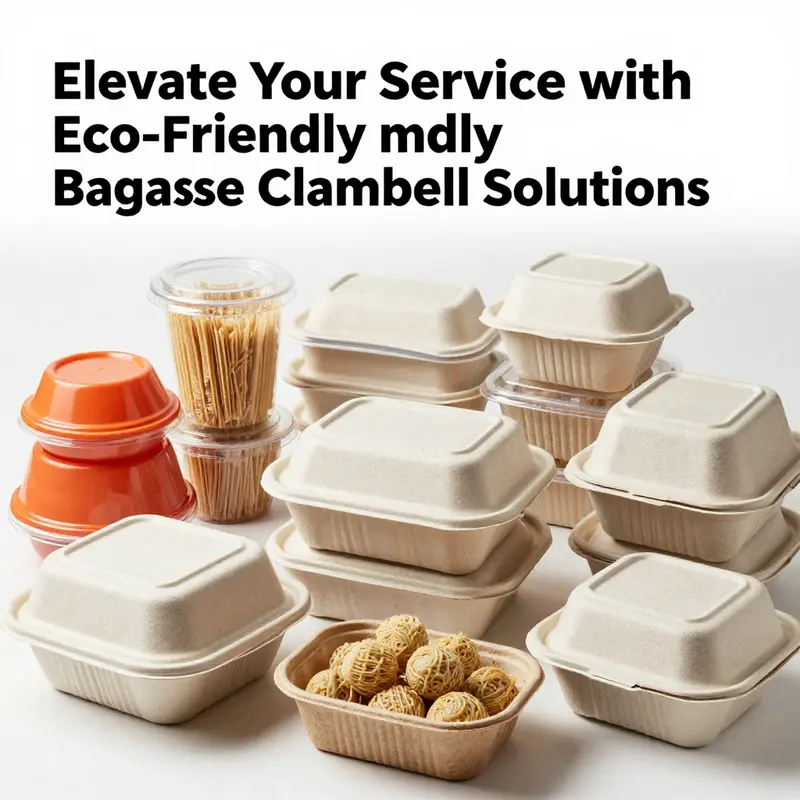 A vibrant arrangement of bagasse clamshell containers illustrating eco-friendly packaging solutions.