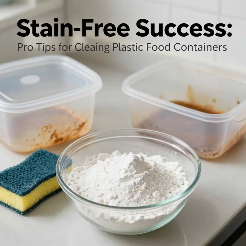 Using baking soda to effectively remove stains from plastic food containers.