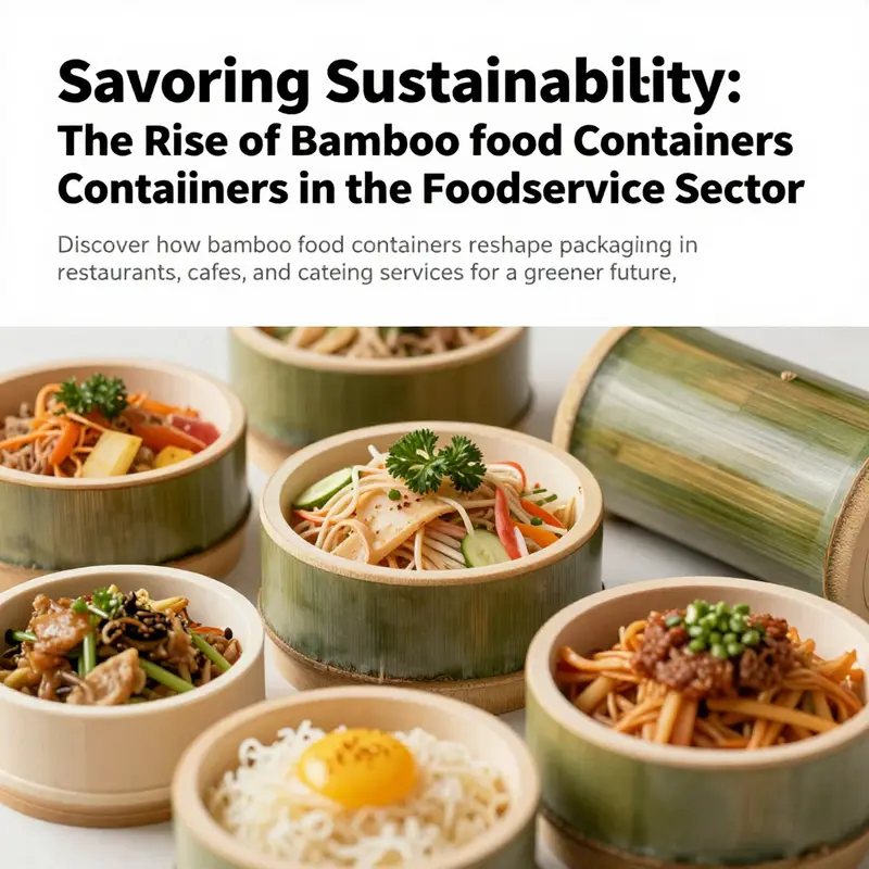 A collection of bamboo food containers with diverse foods, highlighting their compostable nature and stylish design.