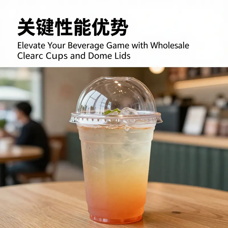 A variety of clear plastic cups with dome lids displayed in a vibrant café setting, showcasing their design and functionality.