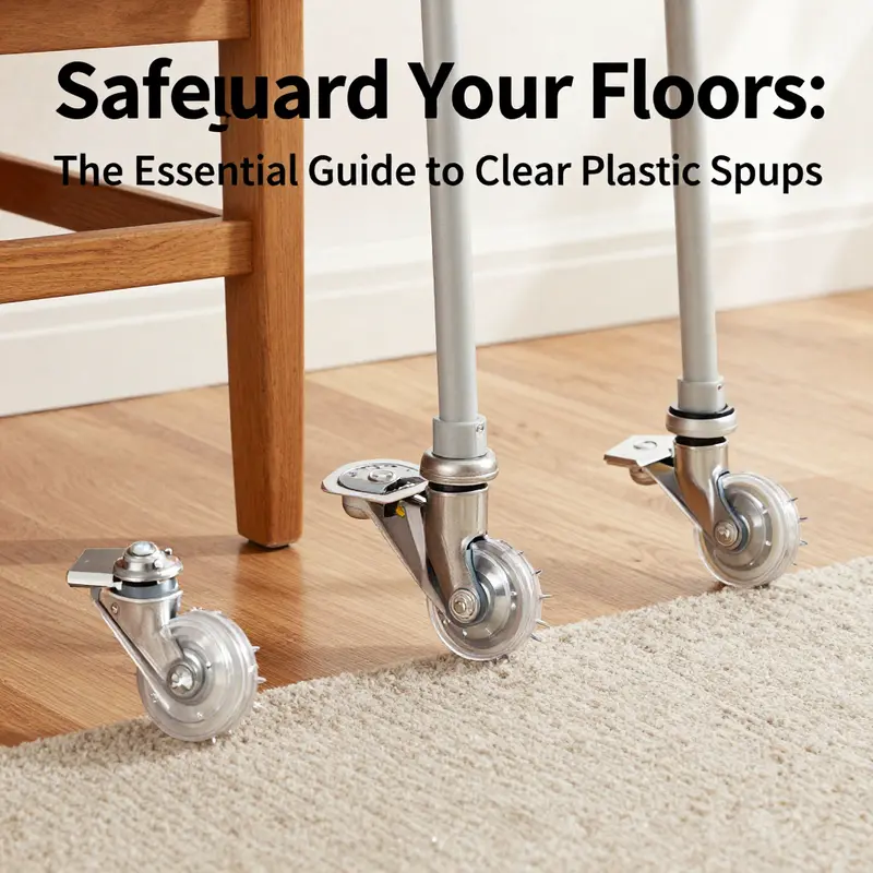 Clear plastic spiked caster cups protecting both hardwood and carpeted floors.