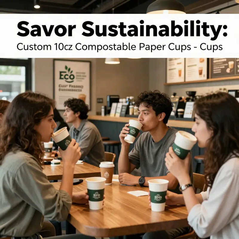 Diverse options of custom compostable paper cups showcasing branding possibilities.