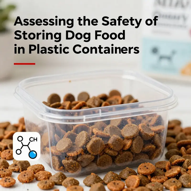 Signs of chemical leaching from worn plastic dog food containers.