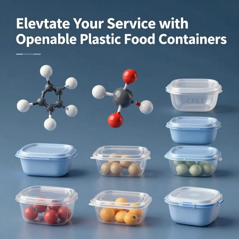 Visual representation of the chemistry behind CPET and its application in ovenable food containers.