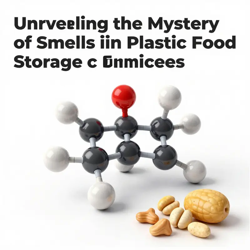 An illustration demonstrating the chemical interactions between plastic polymers and food odors.