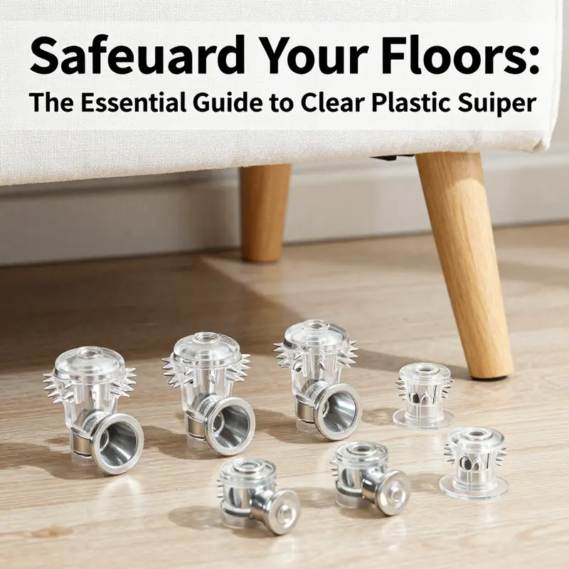 Clear plastic spiked caster cups protecting both hardwood and carpeted floors.