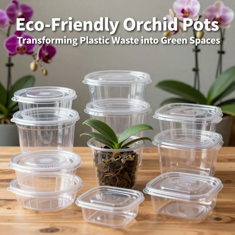 Various plastic food containers ideal for repurposing into orchid pots.