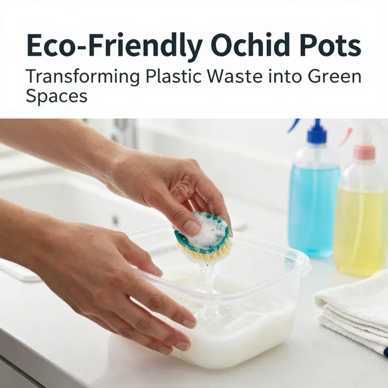 Various plastic food containers ideal for repurposing into orchid pots.