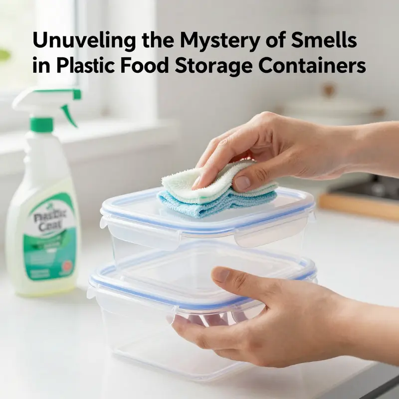 An illustration demonstrating the chemical interactions between plastic polymers and food odors.