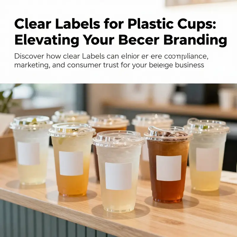 An assortment of beverage cups with clear labels displayed in an inviting café setting.