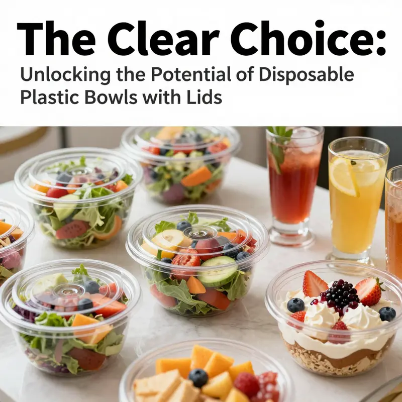 An assortment of clear plastic disposable bowls filled with different types of food items.