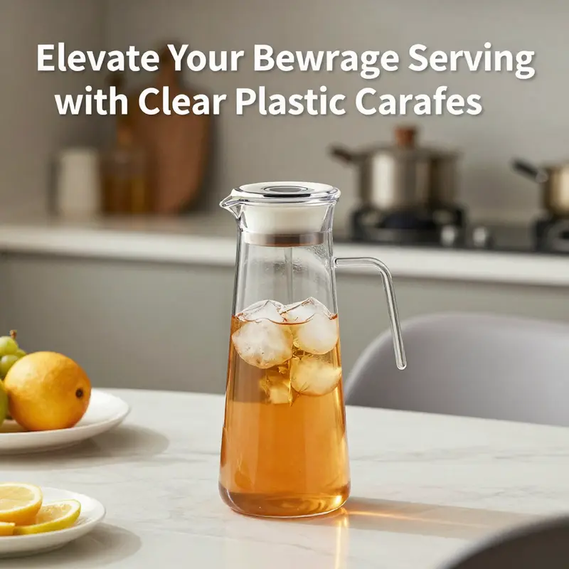 The elegant design of the clear plastic carafe showcases its functionality in a modern dining setting.
