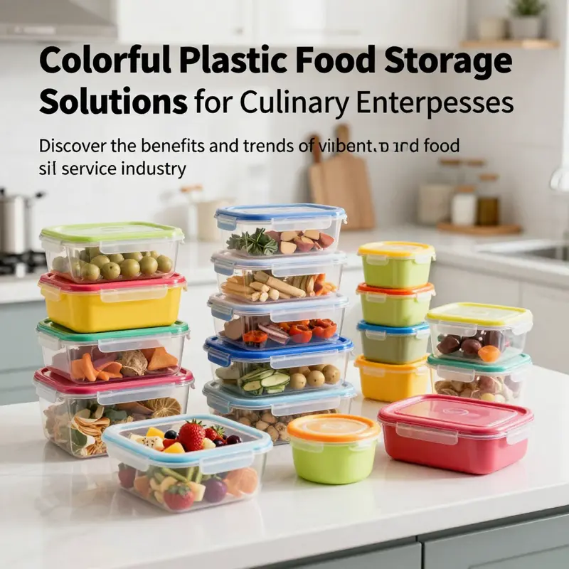 A vibrant array of plastic food storage containers filled with food preparations, set in an appealing kitchen workspace.