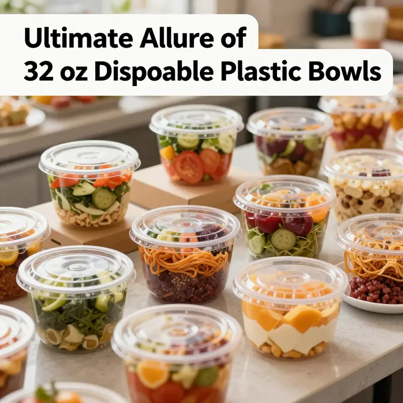 A colorful array of 32 oz disposable plastic bowls in various foodservice environments, highlighting their versatility.