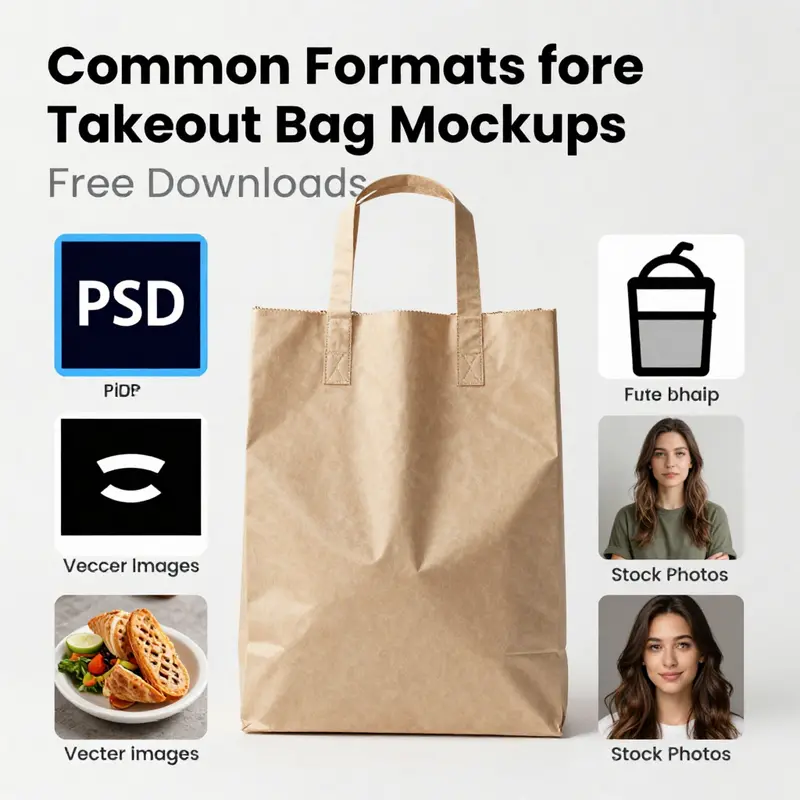 Showcasing various free mockup designs along with branding materials for takeout bags.