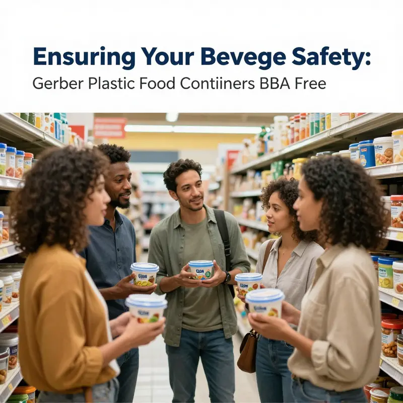 A variety of Gerber BPA-Free plastic food containers displayed in a kitchen setting.
