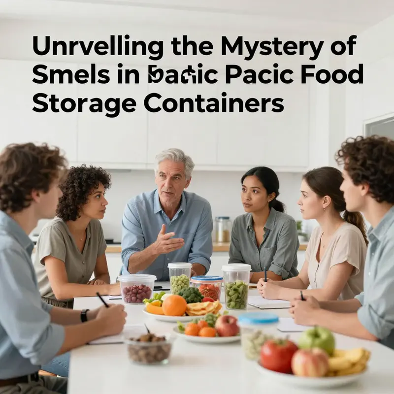 An illustration demonstrating the chemical interactions between plastic polymers and food odors.