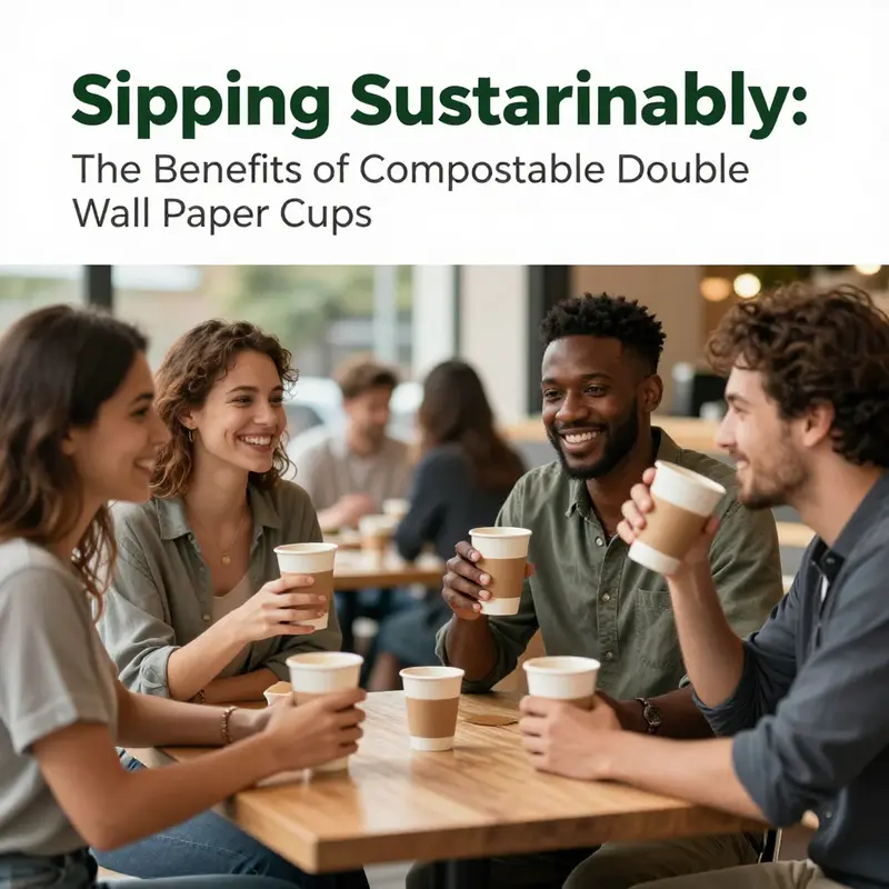 Compostable cups amidst a beautiful setting, emphasizing sustainability.