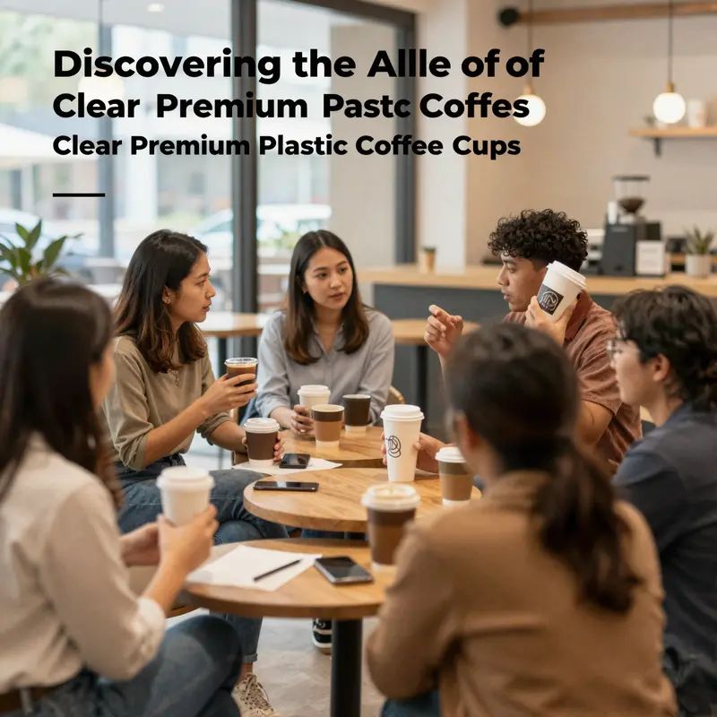 Clear premium plastic coffee cups in a café setting, demonstrating their visual appeal and practical performance.