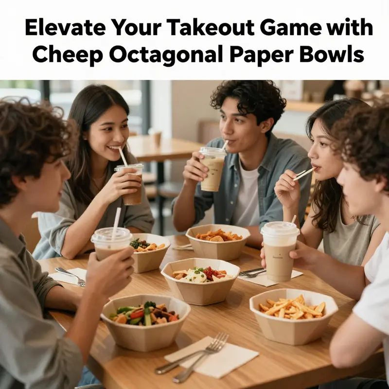 A vibrant selection of cheap octagonal paper bowls, ideal for various food types in takeout services.