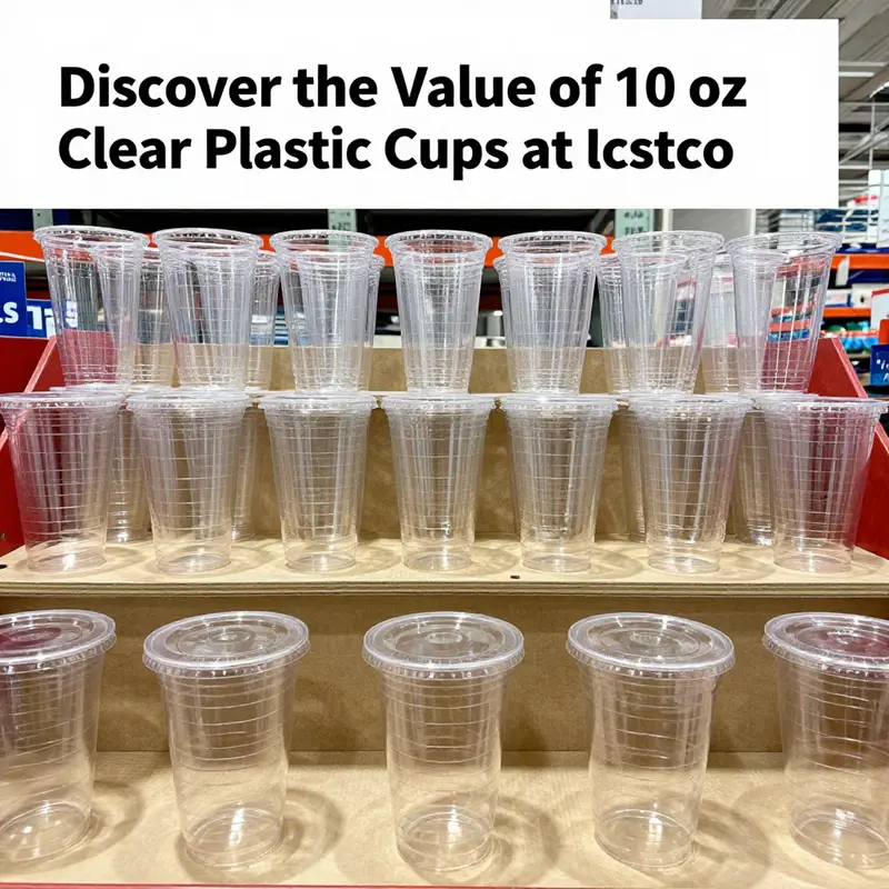 10 oz Clear Plastic Cups on display at Costco, perfect for various beverage applications.