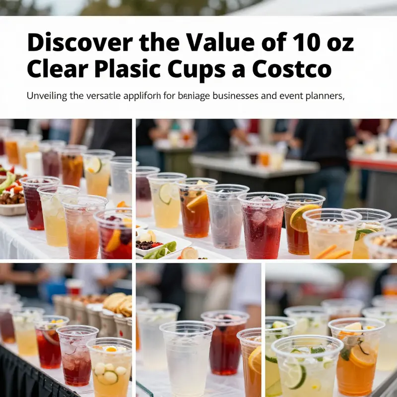 A vibrant outdoor event featuring various foods and drinks served in 10 oz clear plastic cups.