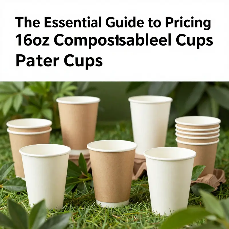 Aesthetic display of 16oz compostable paper cups amid greenery, reflecting eco-friendly values.