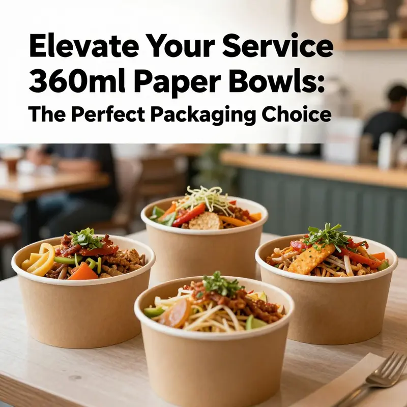 360ml kraft paper bowls filled with various dishes in a lively café environment.