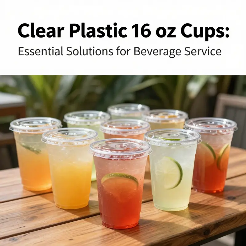 Brightly colored clear plastic 16 oz cups filled with drinks arranged outdoors, reflecting the versatility and essential nature of the product.