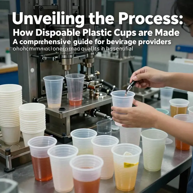 An engaging overview image depicting various stages of the manufacturing process for disposable plastic cups.
