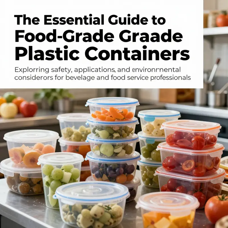 Assortment of food-grade plastic containers used in a lively food service setting, illustrating their functionality.