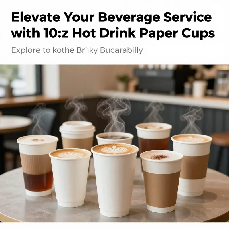 Various 10oz paper cups for hot drinks in a modern café setting.